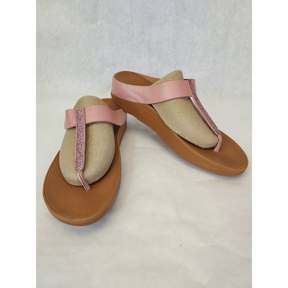 Fitflop Fino Crystal Sandal Women's 10 Dusky Pink Straps Toe Thong Wobble Board